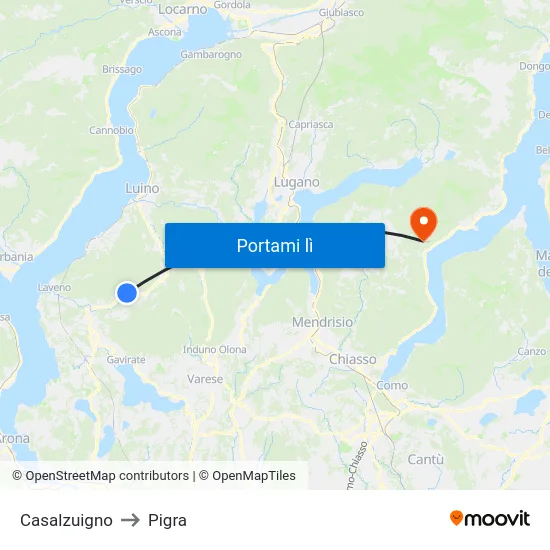 Casalzuigno to Pigra map