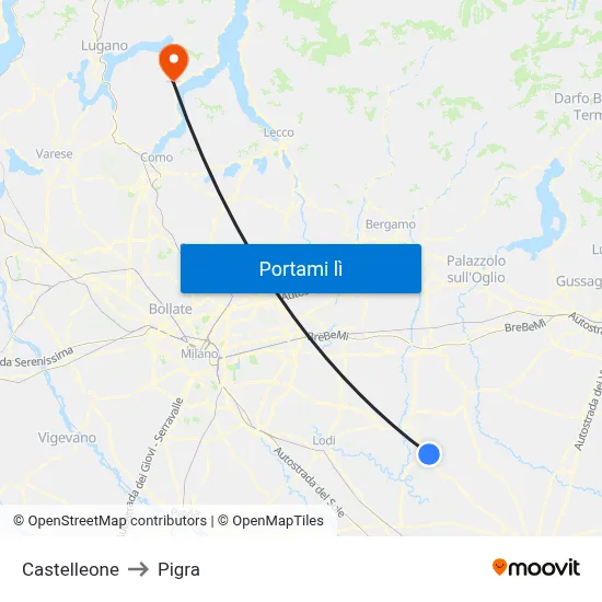 Castelleone to Pigra map