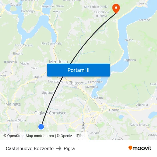 Castelnuovo Bozzente to Pigra map