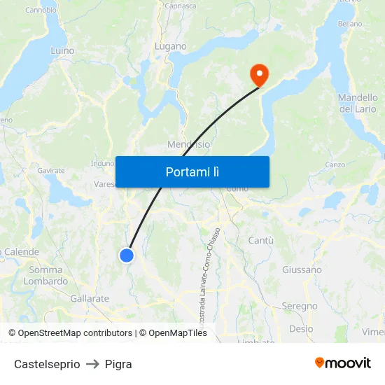 Castelseprio to Pigra map