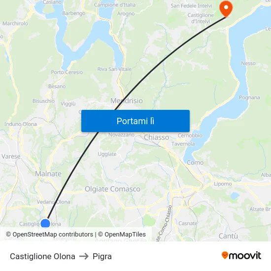 Castiglione Olona to Pigra map