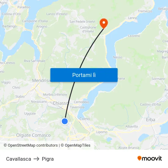 Cavallasca to Pigra map