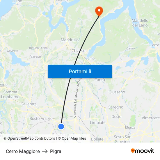 Cerro Maggiore to Pigra map