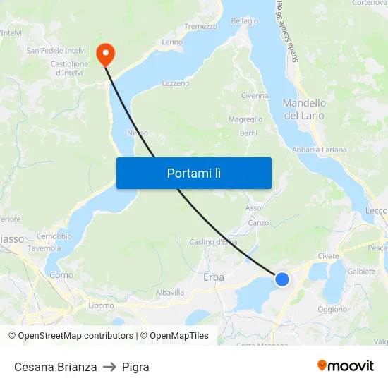Cesana Brianza to Pigra map