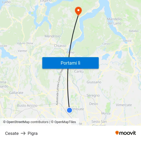 Cesate to Pigra map