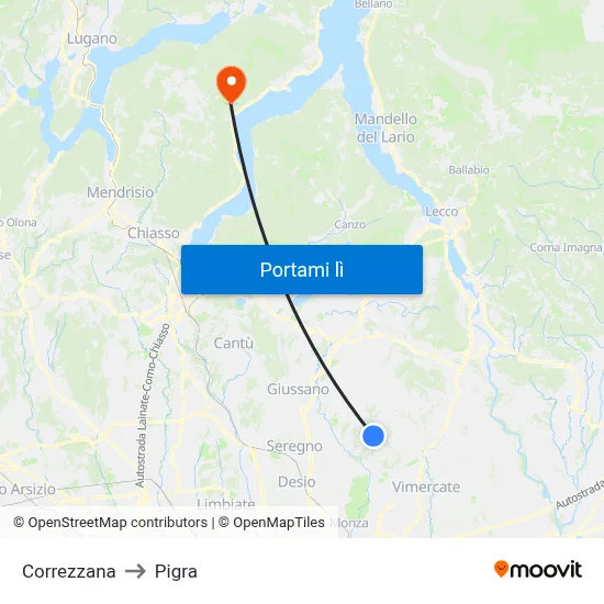 Correzzana to Pigra map