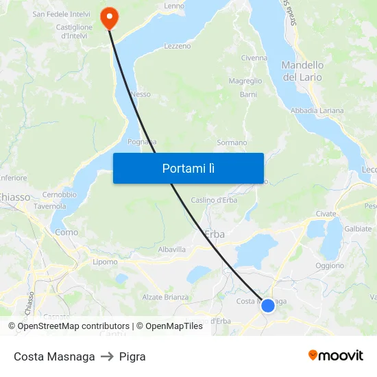 Costa Masnaga to Pigra map