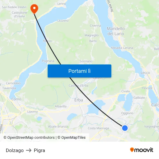 Dolzago to Pigra map
