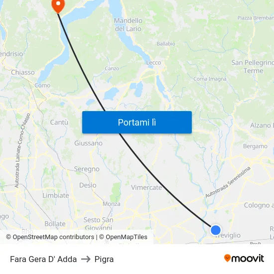 Fara Gera D' Adda to Pigra map