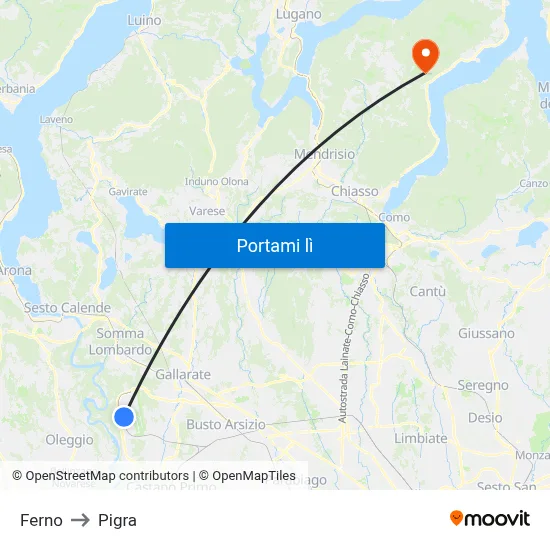 Ferno to Pigra map