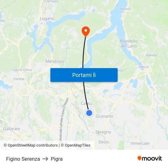 Figino Serenza to Pigra map