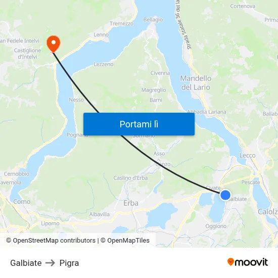 Galbiate to Pigra map