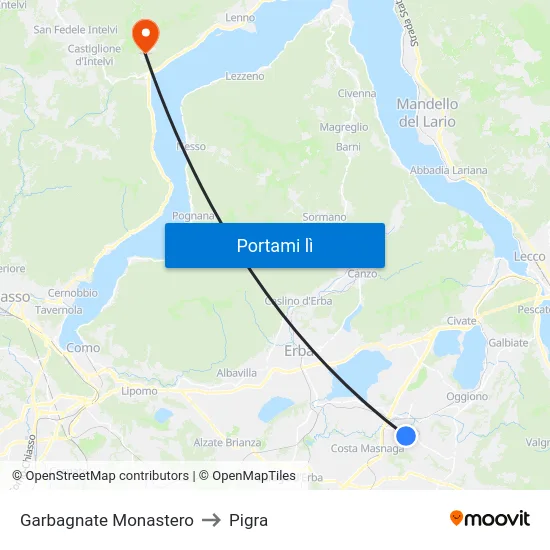 Garbagnate Monastero to Pigra map