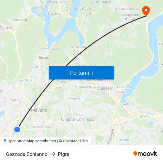 Gazzada Schianno to Pigra map