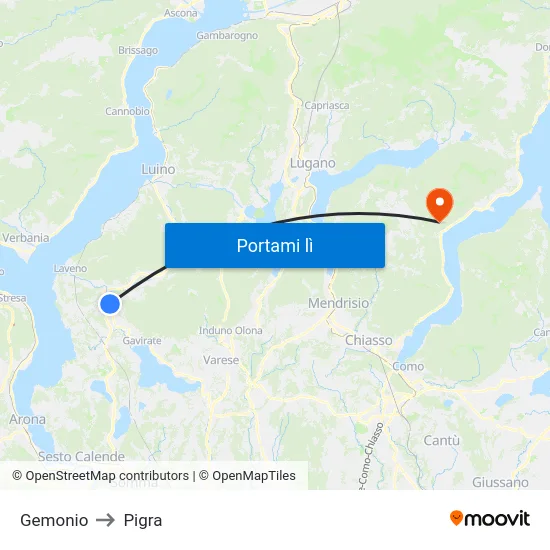Gemonio to Pigra map