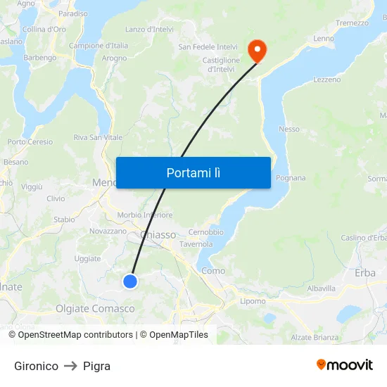 Gironico to Pigra map