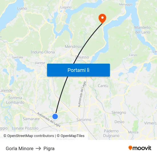 Gorla Minore to Pigra map