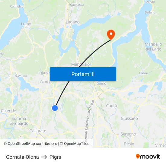 Gornate-Olona to Pigra map