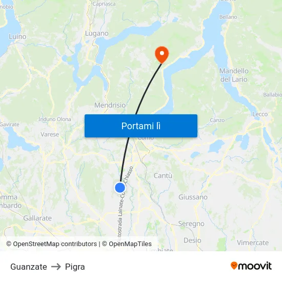 Guanzate to Pigra map