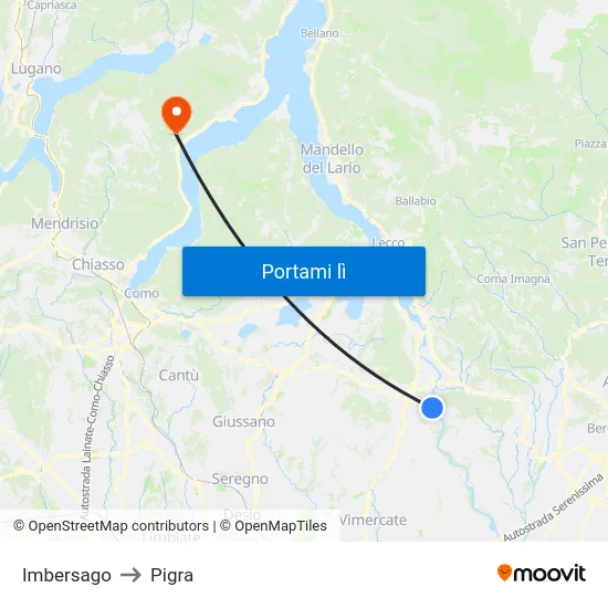 Imbersago to Pigra map