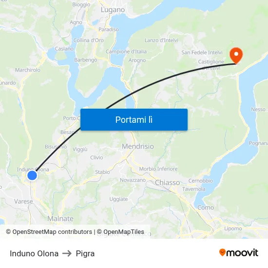 Induno Olona to Pigra map