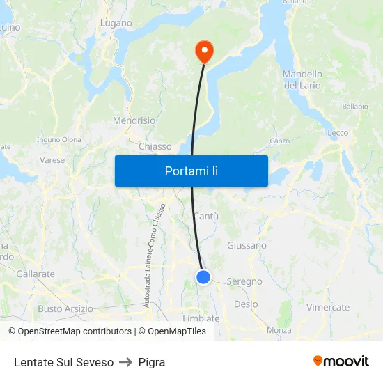 Lentate Sul Seveso to Pigra map