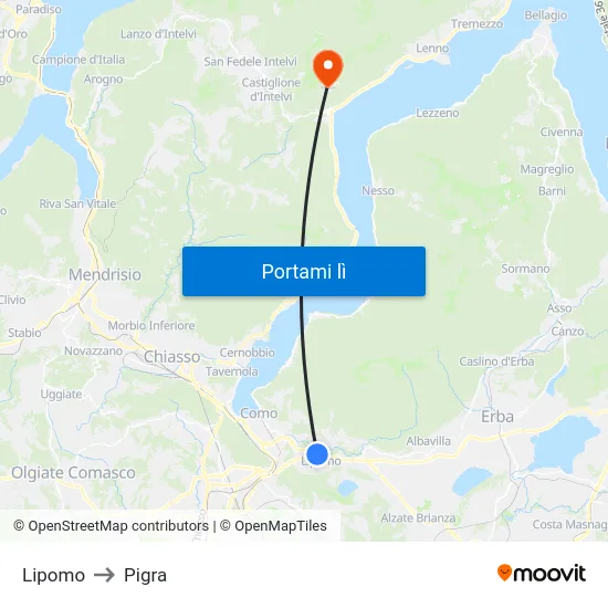 Lipomo to Pigra map