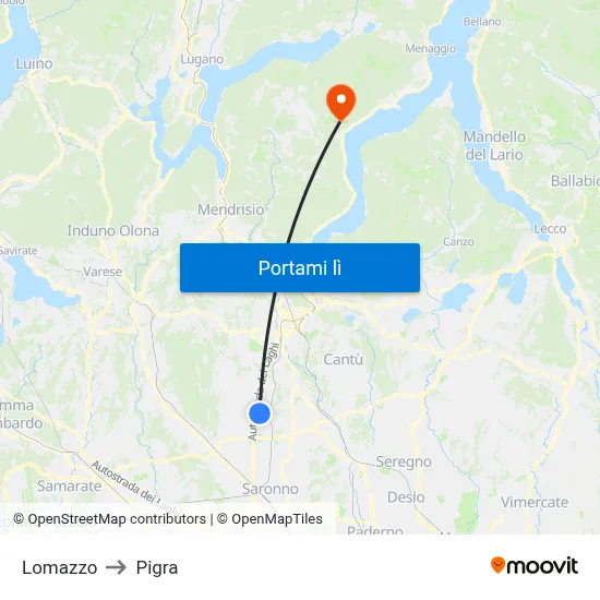 Lomazzo to Pigra map