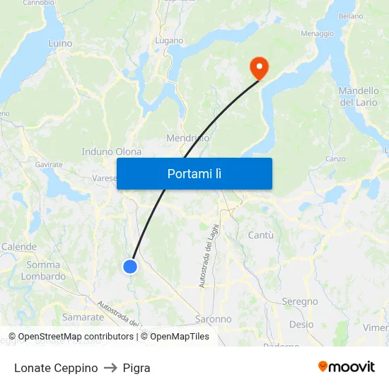 Lonate Ceppino to Pigra map