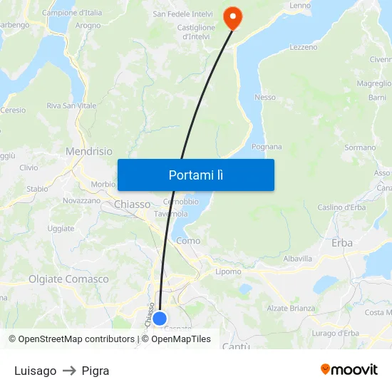 Luisago to Pigra map