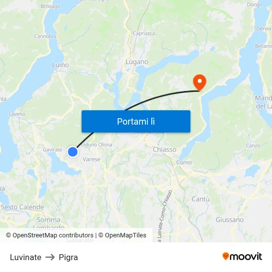 Luvinate to Pigra map