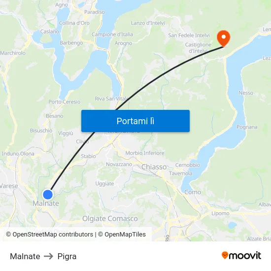 Malnate to Pigra map