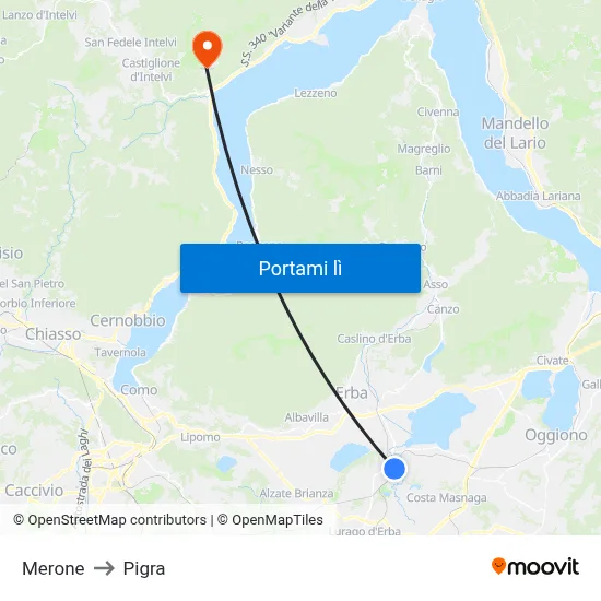 Merone to Pigra map
