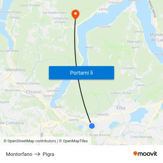 Montorfano to Pigra map