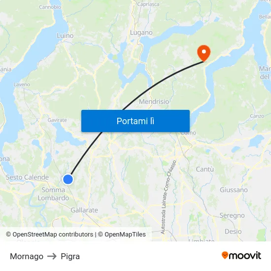 Mornago to Pigra map