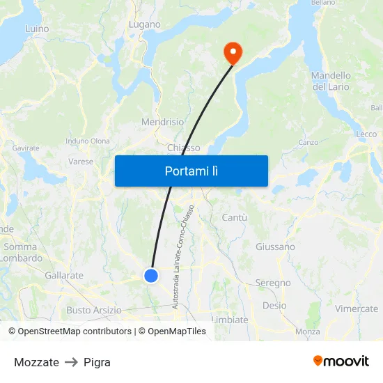 Mozzate to Pigra map