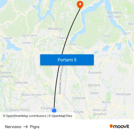 Nerviano to Pigra map