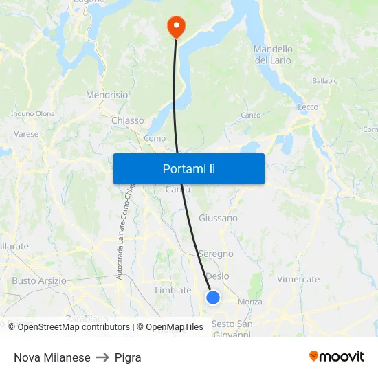 Nova Milanese to Pigra map