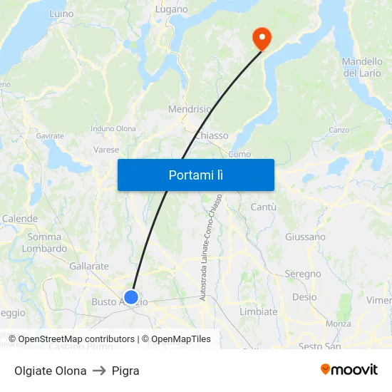 Olgiate Olona to Pigra map