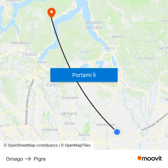 Ornago to Pigra map