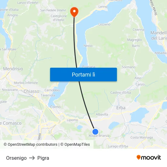 Orsenigo to Pigra map