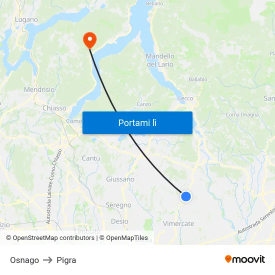 Osnago to Pigra map