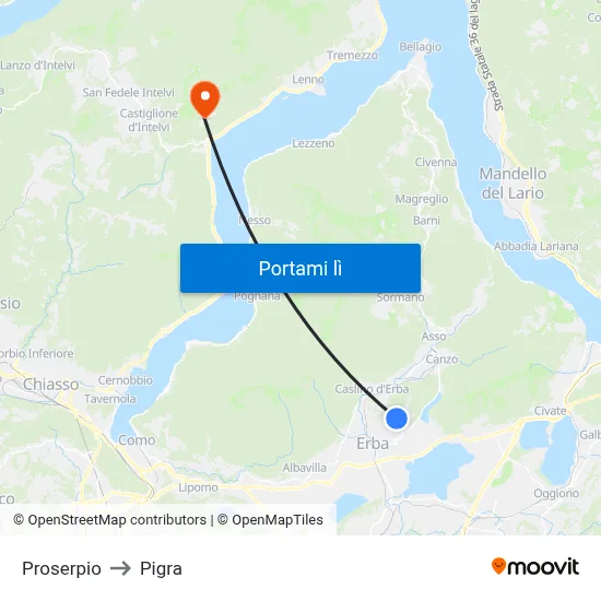 Proserpio to Pigra map