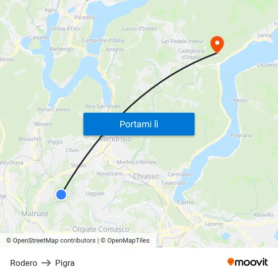 Rodero to Pigra map
