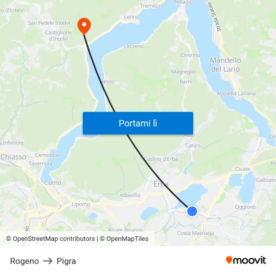 Rogeno to Pigra map