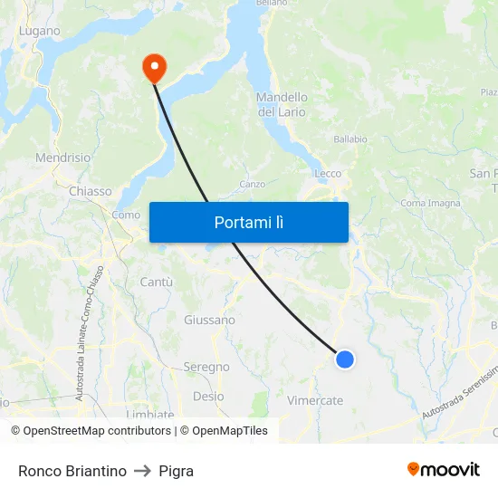 Ronco Briantino to Pigra map