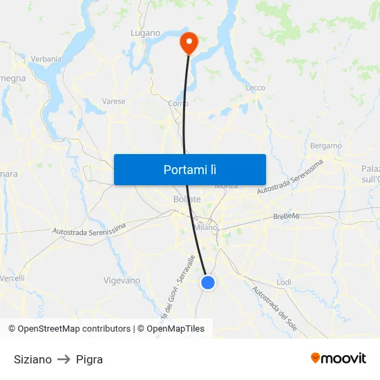 Siziano to Pigra map