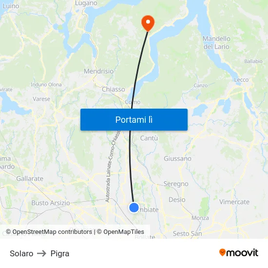 Solaro to Pigra map