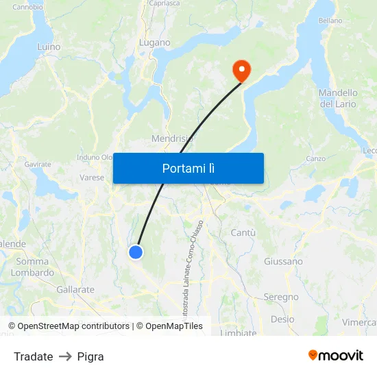 Tradate to Pigra map