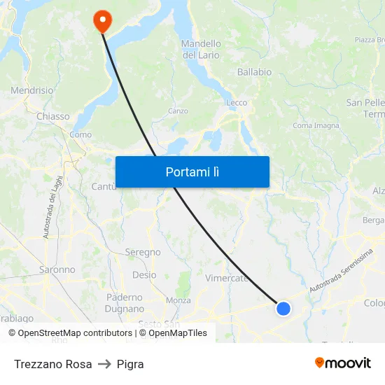 Trezzano Rosa to Pigra map